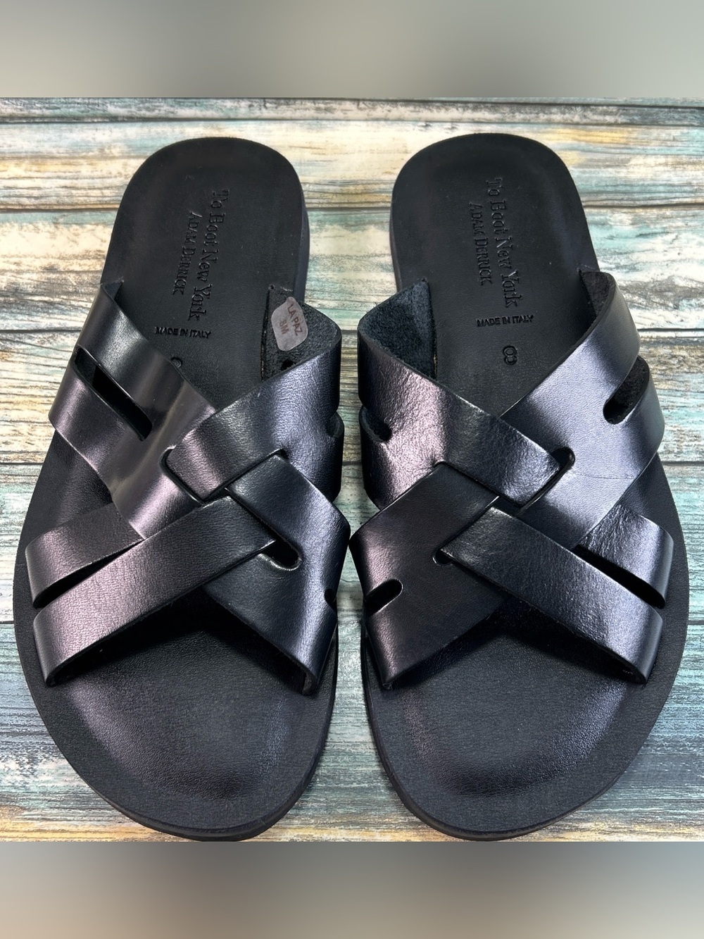 TO BOOT NEW YORK La Paz Slide Sandals Mens 8 Black Leather Slip On Flat Casual